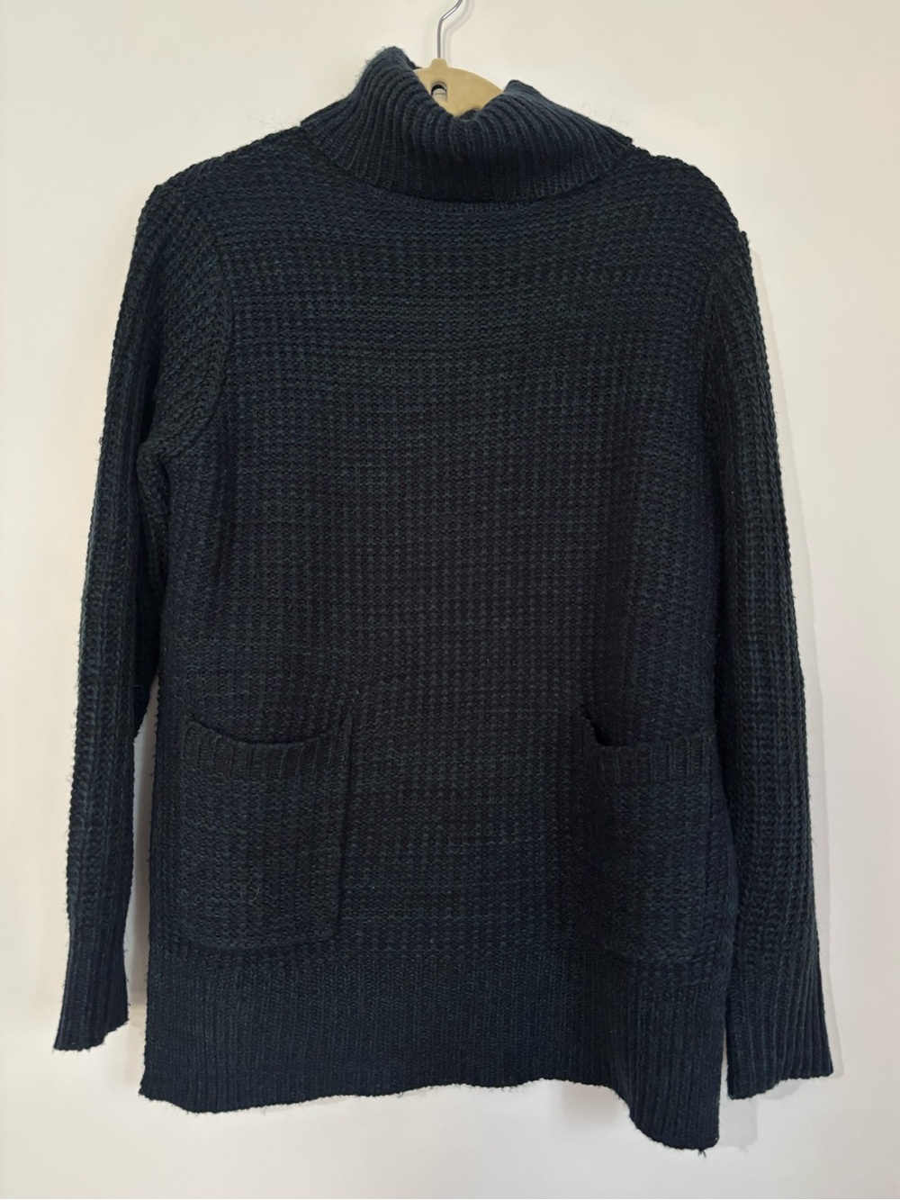 Aqua Black Chunky Knit Turtleneck Sweater with Pockets